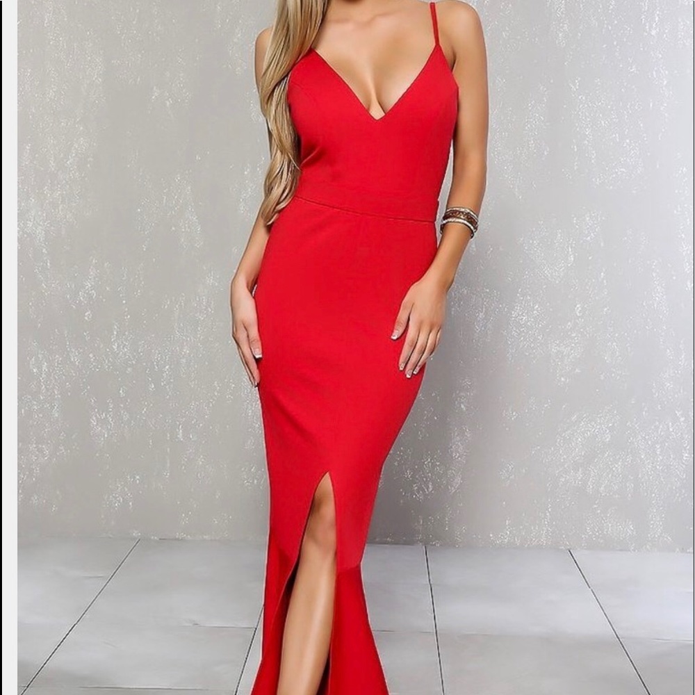 Red Front Slit Mermaid Dress